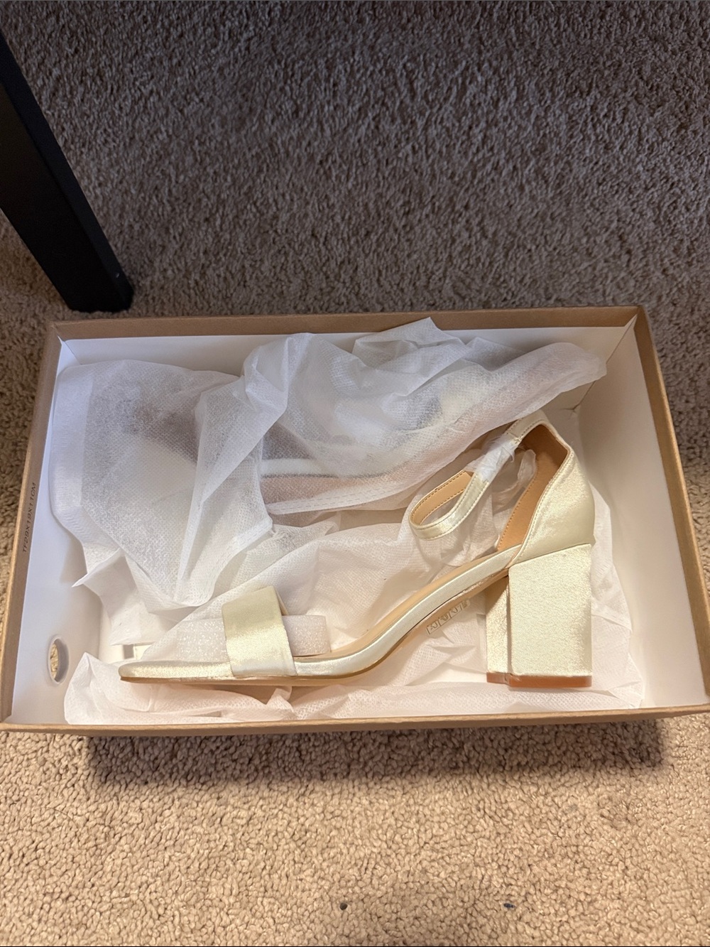 Ivory Satin Block Heel Sandals with Ankle Strap